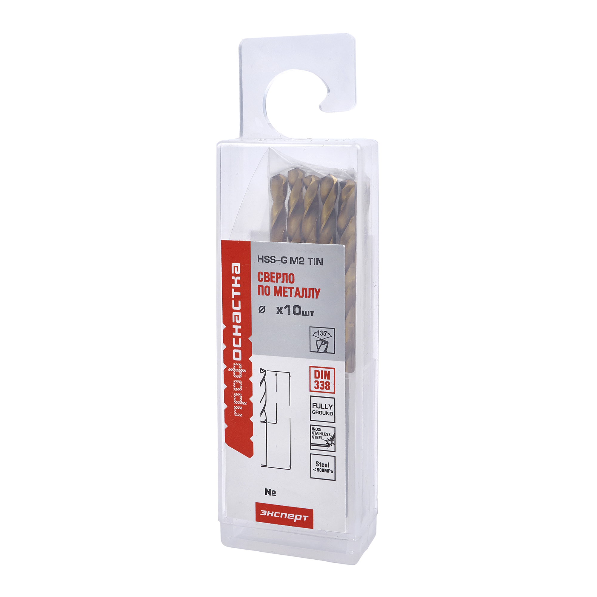 Сверло по металлу № 339 ПрофОснастка Эксперт Ø 1,2 мм HSS-G M2 TIN (Р6М5)/135° DIN 338, 1шт (упаковка пласт бокс 10 шт)