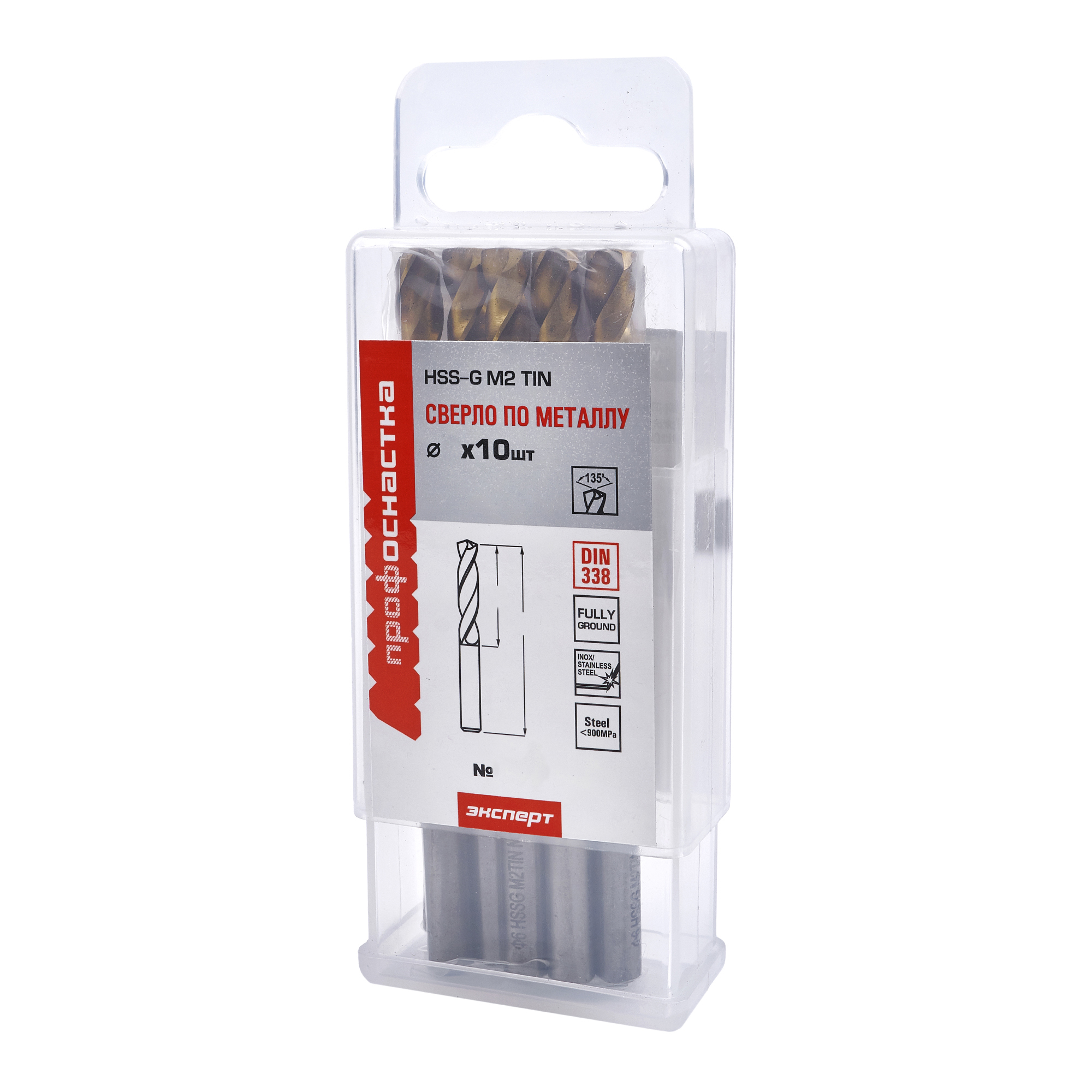 Сверло по металлу № 361 ПрофОснастка Эксперт Ø 3,4 мм HSS-G M2 TIN (Р6М5)/135° DIN 338, 1шт (упаковка пласт бокс 10 шт)