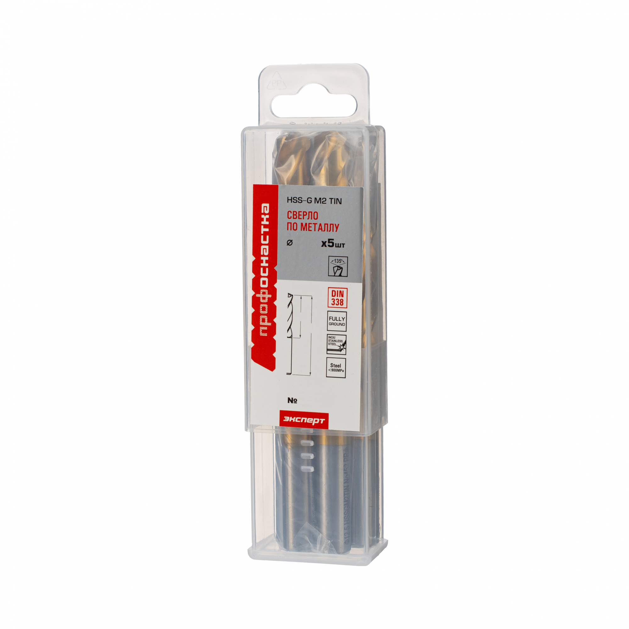 Сверло по металлу № 448 ПрофОснастка Эксперт Ø 12,1 мм HSS-G M2 TIN (Р6М5)/135° DIN 338, 1шт (упаковка пласт бокс 5 шт)