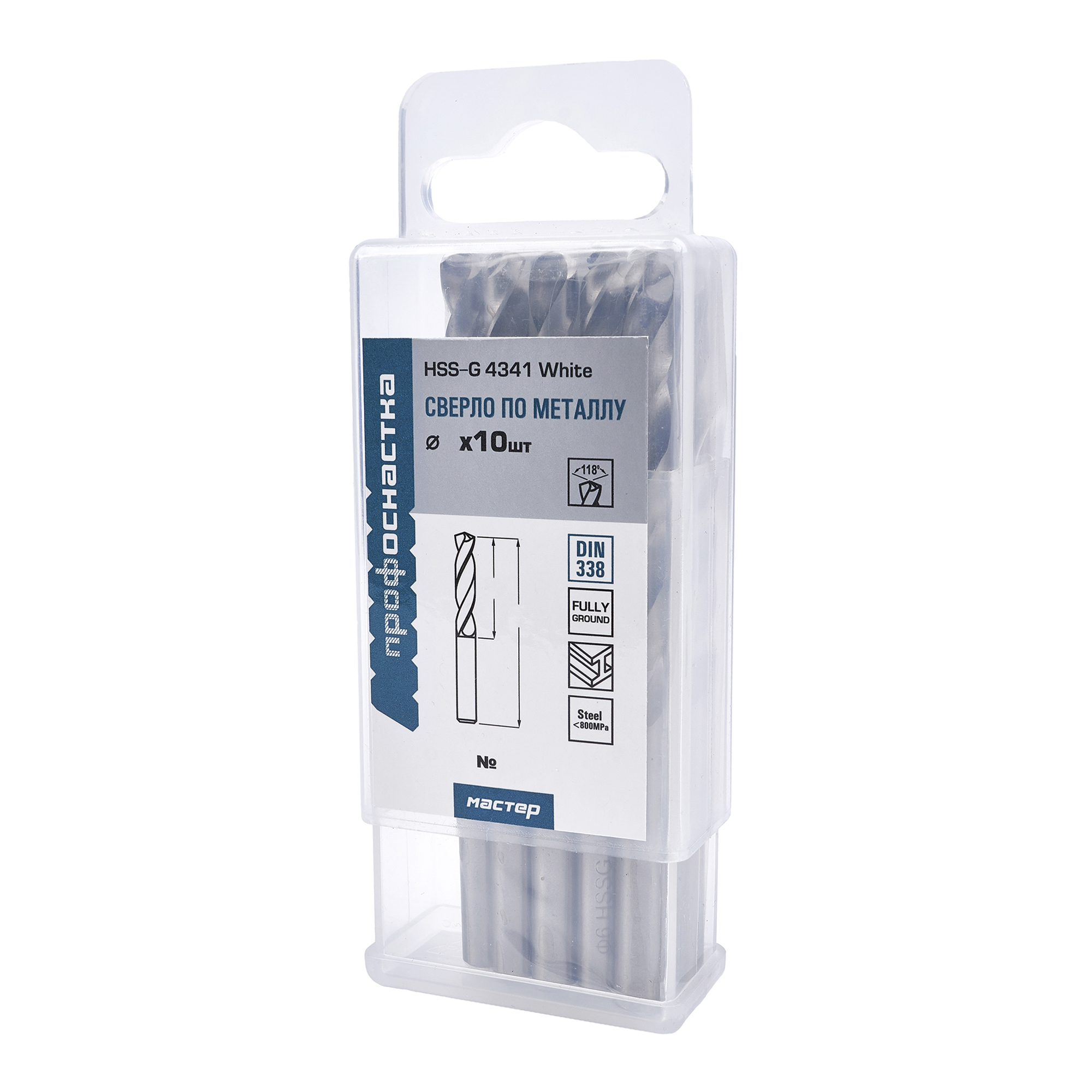 Сверло по металлу № 60 ПрофОснастка Мастер Ø 5,2 мм P6M5 HSS 4341/118° DIN 338, пласт бокс