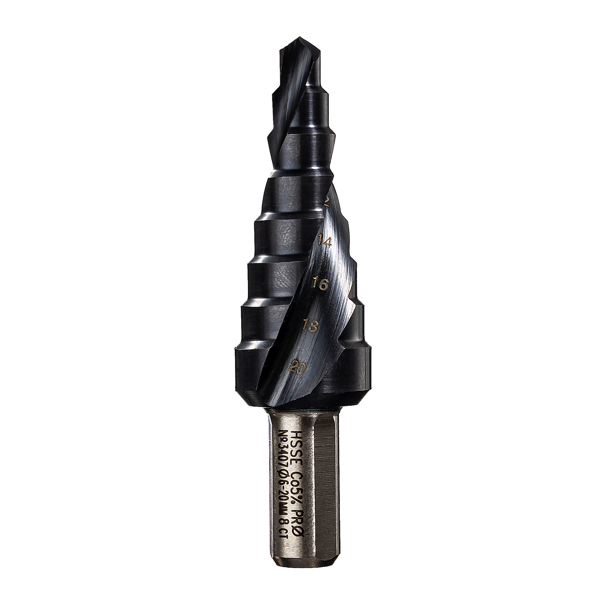 Сверло ступенчатое 6/8/10/12/14/16/18/20 мм хв.10мм № 3407 HSSE TiAlN жаропрочные стали и нерж ТМ ПрофОснастка